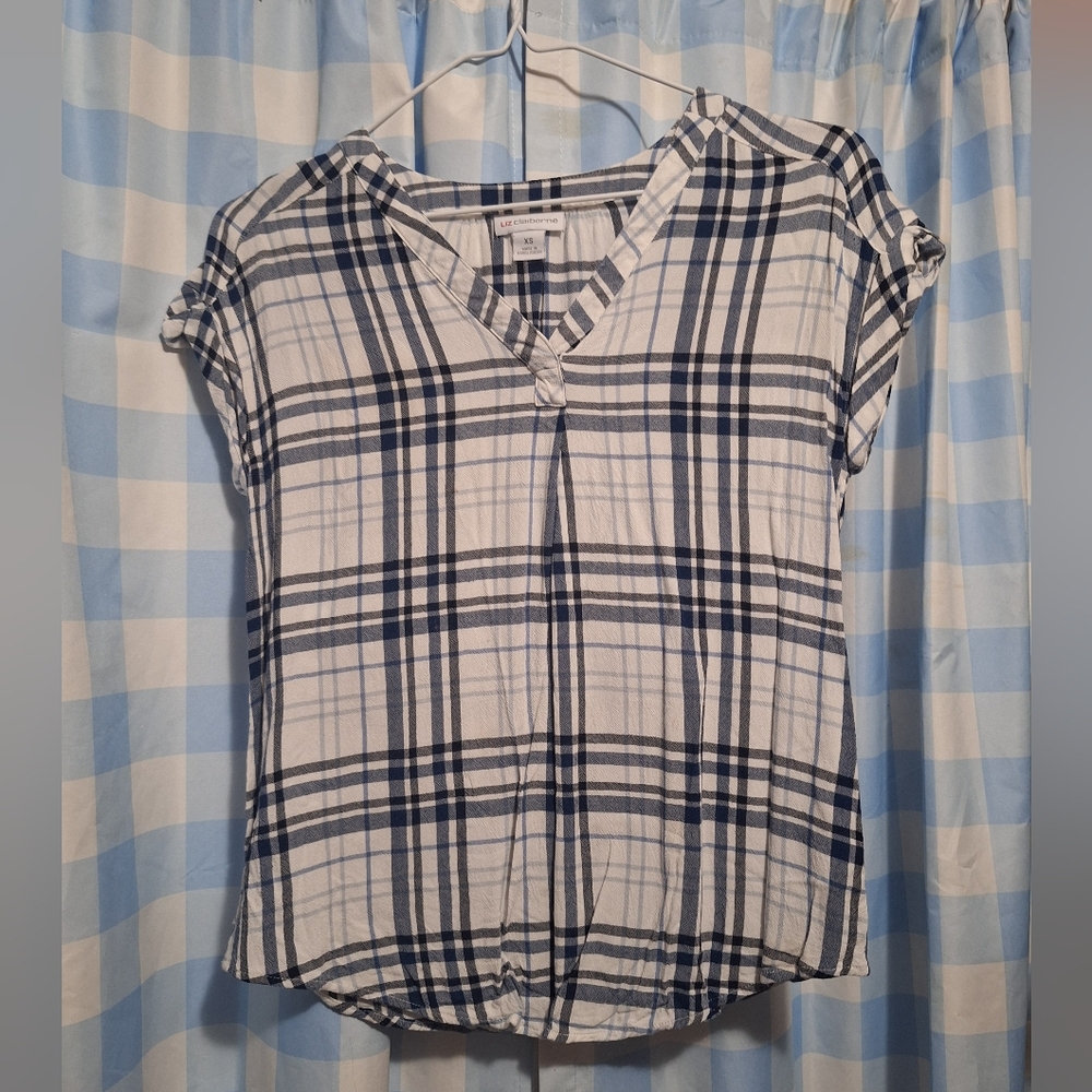 Liz Claiborne Women's Short Sleeve Plaid Blouse
